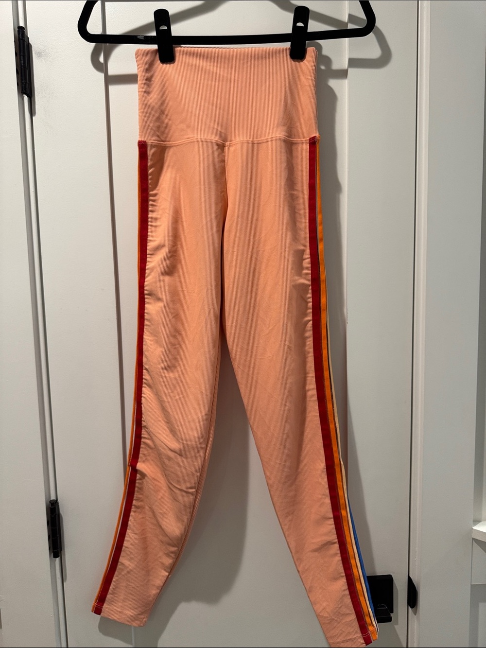 Beach Riot Peach Leggings with Rainbow Side Stripes